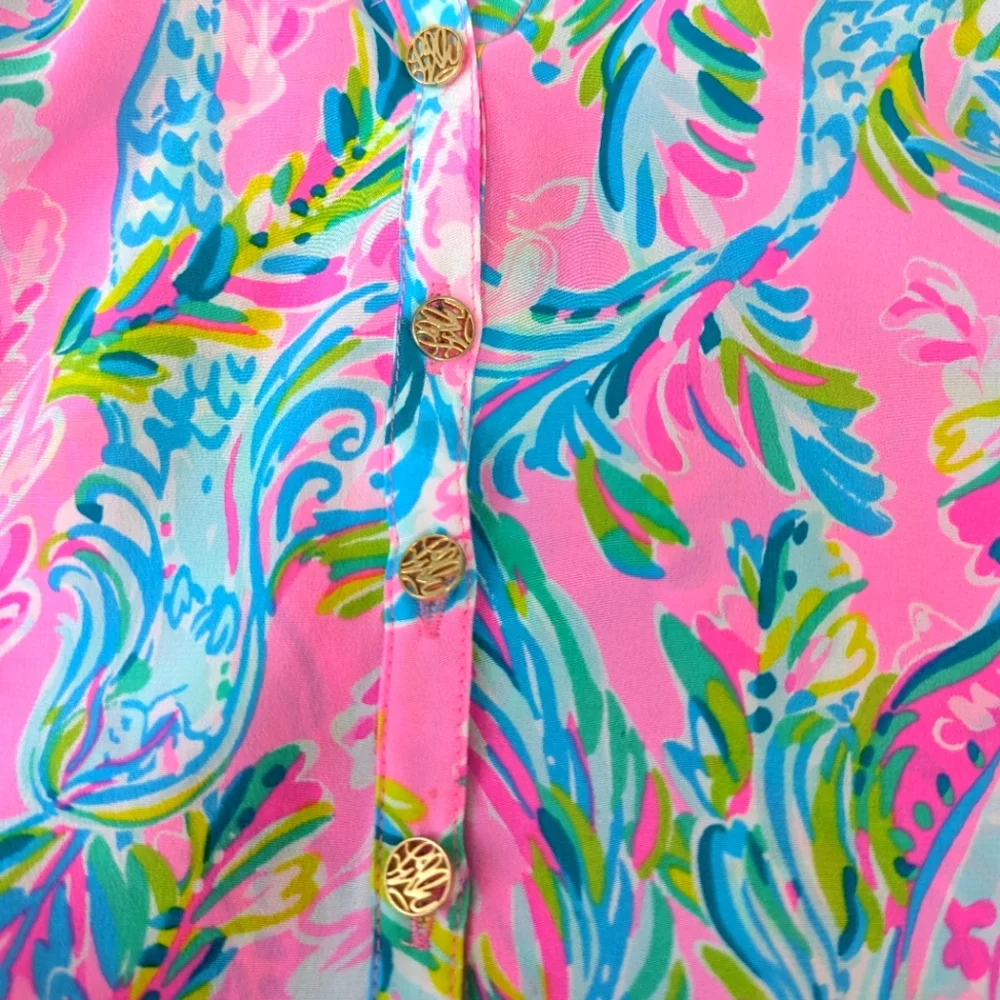Lilly Pulitzer Elsa Silk Blouse Unicorn Of The Seas Medium - Picture 5 of 9